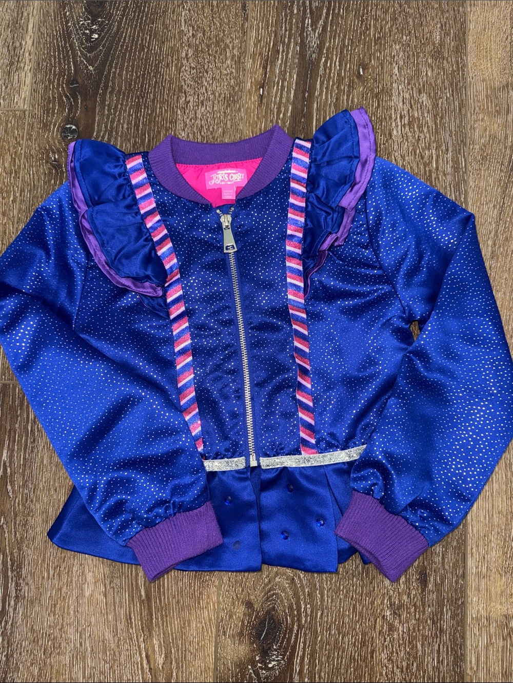 JoJo Siwa Girls Shiny Blue and Purple Zip Jacket with Pink Trim